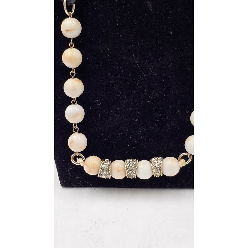 Ann Taylor Gold Tone Chain Necklace w/ Black White Beads & Rhinestone Accents - Picture 5 of 7